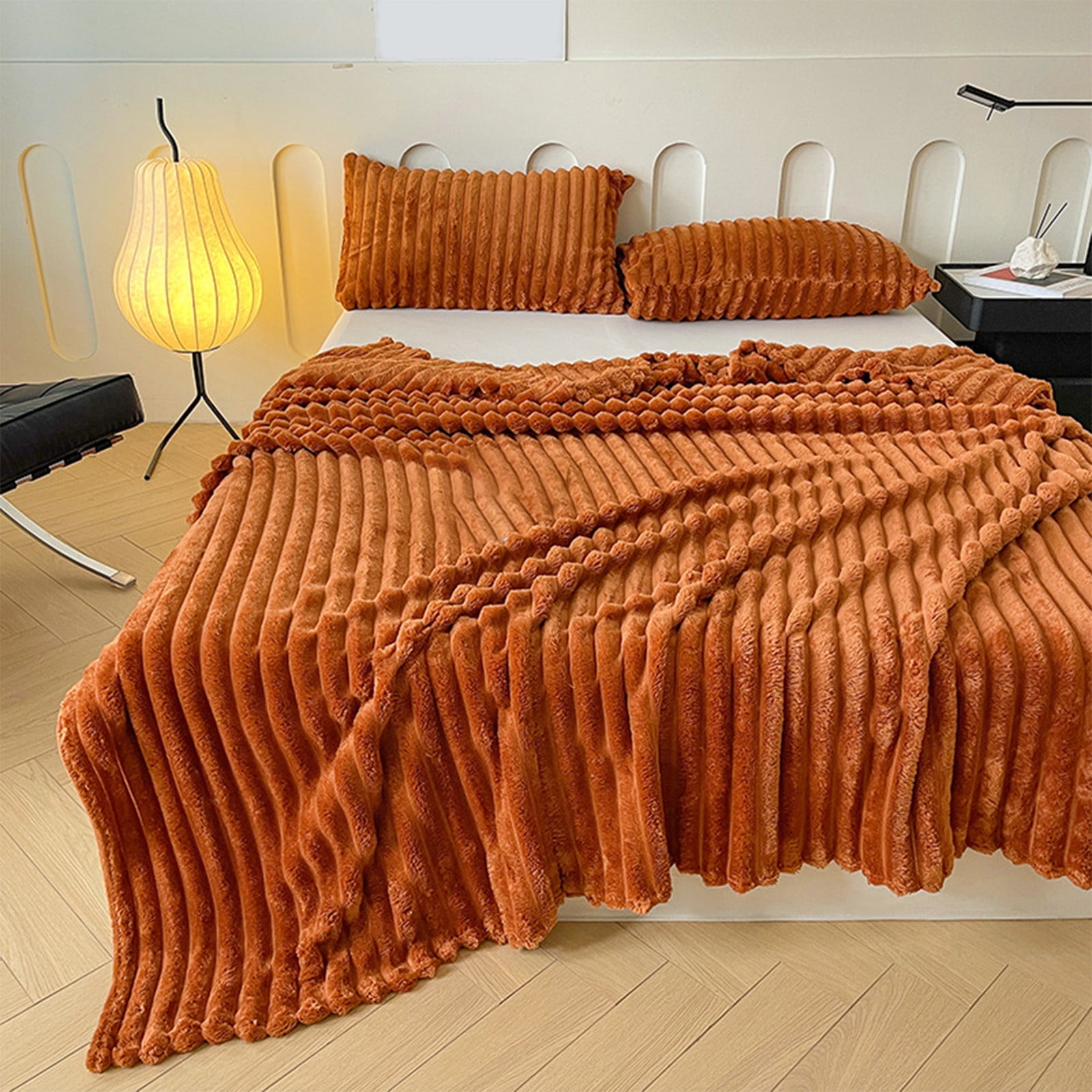 Flannel Fleece Throw Blanket Soft Striped Couch Cover Warm Ribbed Bed ...