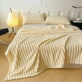 thumbnail image 1 of Flannel Fleece Throw Blanket | Soft & Warm Striped Microfiber Ribbed Design | Cozy Couch & Bed Blanket for All Seasons | 100x70cm Beige Polyester Blanket | Perfect for Sofa Decor & Gifting, 1 of 6