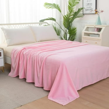 Flannel Fleece Throw Blanket, Solid Print, Lightweight and Cozy Material, All Season Suitable, Full/Queen, Light Pink