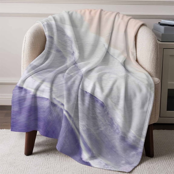 Flannel Fleece Throw Blanket Summer Beach Sand Waves Purple Gradient Lightweight Soft Plush Blankets,Water Ripple Cozy Warm Throw Blanket for Couch Sofa Bed Car Office All Season Use 60x80in