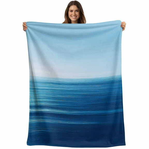 Flannel Fleece Throw Blanket Summer Blue Sea Ocean Lightweight Soft Plush Blankets,Tranquility Minimalist Style Cozy Warm Throw Blanket for Couch Sofa Bed Car Office All Season Use 40x50in