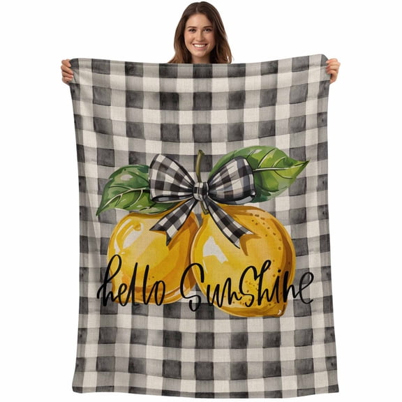 Flannel Fleece Throw Blanket Summer Lemon Leaf Sunshine Quote Lightweight Soft Plush Blankets,Black Buffalo Checker Cozy Warm Throw Blanket for Couch Sofa Bed Car Office All Season Use 40x50in