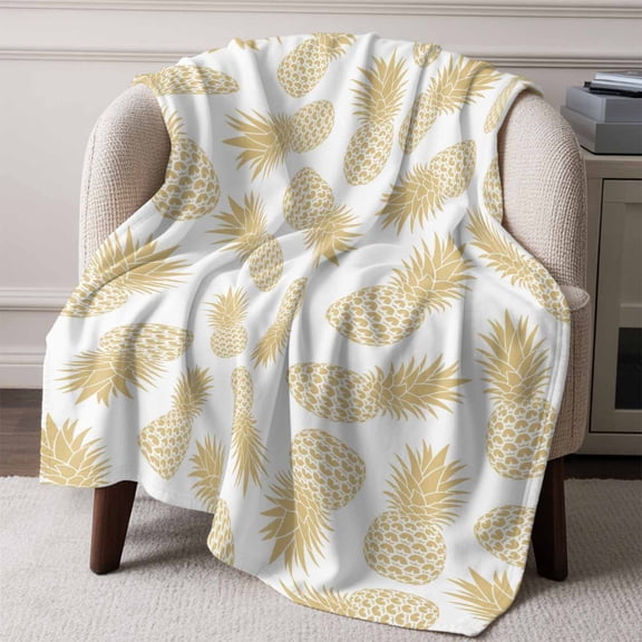 Flannel Fleece Throw Blanket Summer Pineapple Fruit Seamless Lightweight Soft Plush Blankets,Gold Cozy Warm Throw Blanket for Couch Sofa Bed Car Office All Season Use 50x60in