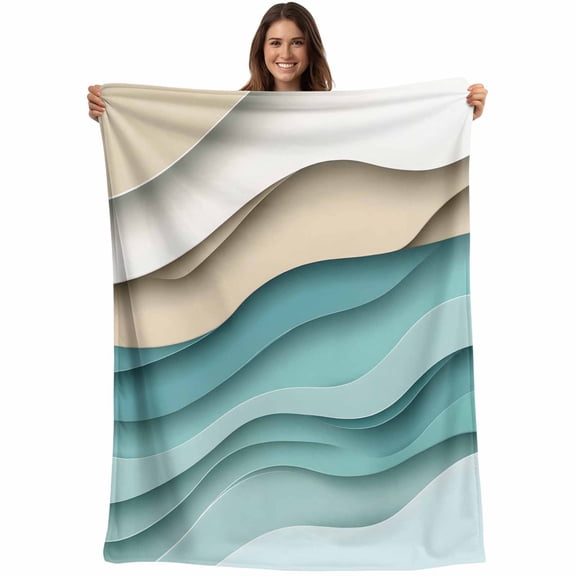 Flannel Fleece Throw Blanket Teal Brown Gradient Water Ripple Lightweight Soft Plush Blankets,Abstract Geometric Cozy Warm Throw Blanket for Couch Sofa Bed Car Office All Season Use 40x60in