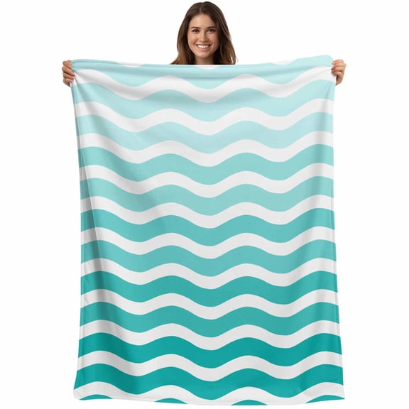 Flannel Fleece Throw Blanket Teal Gradient Water Ripple Lightweight Soft Plush Blankets,Turquoise Abstract Geometric Cozy Warm Throw Blanket for Couch Sofa Bed Car Office All Season Use 40x60in
