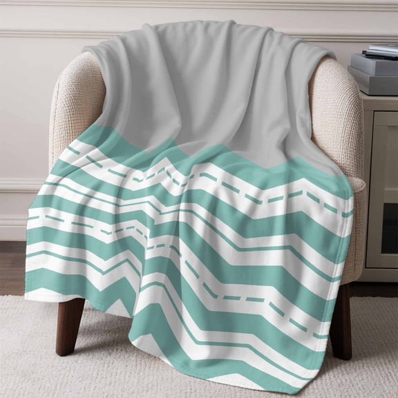 Flannel Fleece Throw Blanket Teal Ripple Zigzag Chevron Lightweight Soft Plush Blankets,Gray Abstract Geometric Cozy Warm Throw Blanket for Couch Sofa Bed Car Office All Season Use 60x80in