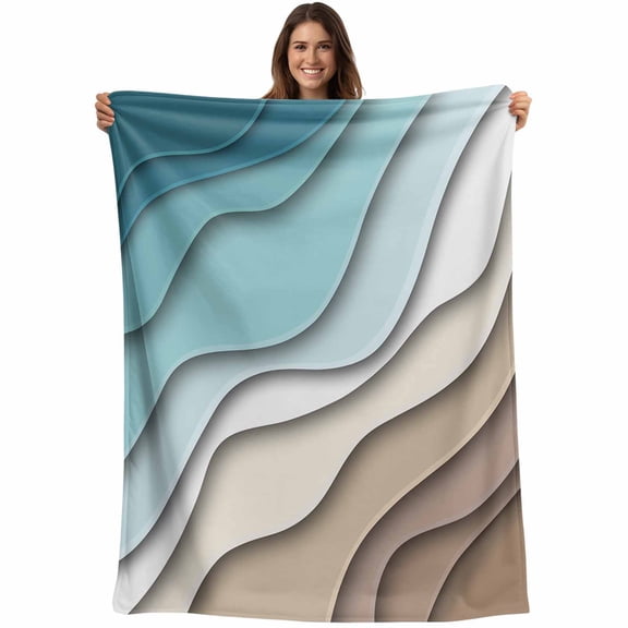 Flannel Fleece Throw Blanket Teal Stripes Gradient Water Ripple Lightweight Soft Plush Blankets,Brown Abstract Geometric Modern Art Cozy Warm Throw Blanket for Couch Sofa Bed Car Office 40x50in