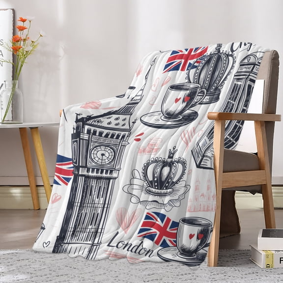 Flannel Fleece Throw Blanket UK Flags London Crown Lightweight Soft Plush Blankets 30x40in, Abstract Coffee Red Love Cozy Warm Throw Blanket for Couch Sofa Bed Car Office