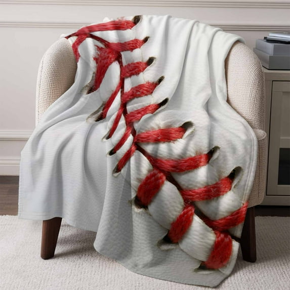 Flannel Fleece Throw Blanket USA Baseball Red Needle Stripe Lightweight Soft Plush Blankets,Sports White Back Cozy Warm Throw Blanket for Couch Sofa Bed Car Office All Season Use 60x80in