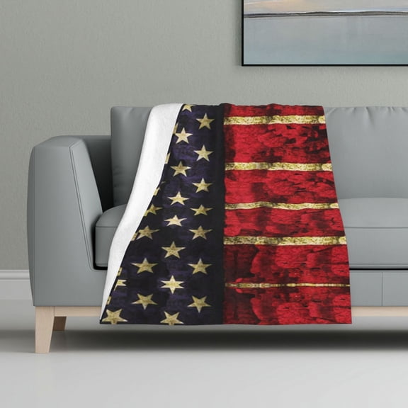 Flannel Fleece Throw Blanket Us Flag Print Lightweight Super Soft Cozy Plush Blanket 32 X 48 Inches