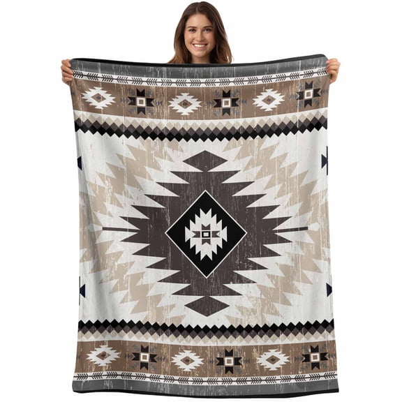 Flannel Fleece Throw Blanket Vintage Aztec Southwest Wind Lightweight Soft Plush Blankets,Country Farmhouse Cozy Warm Throw Blanket for Couch Sofa Bed Car Office 40x50in