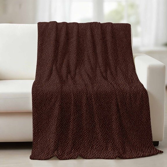 Flannel Fleece Throw Blanket, Vintage Brown Cowboy Texture Art Soft Warm Fuzzy Cozy Blanket for Couch Bed Sofa Office, Leather Abstract Style 40x60In