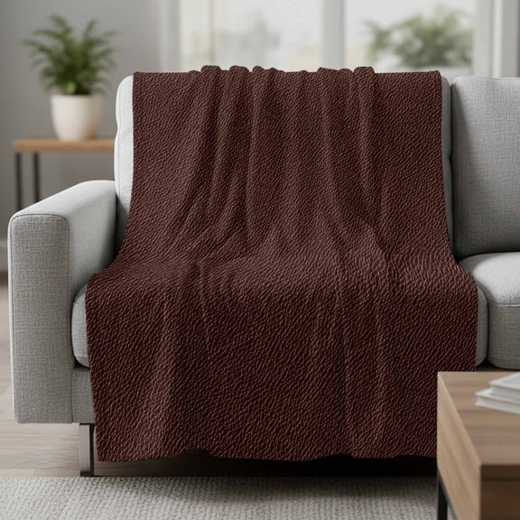 Flannel Fleece Throw Blanket, Vintage Brown Cowboy Texture Art Soft Warm Fuzzy Cozy Blanket for Couch Bed Sofa Office, Leather Abstract Style 50x60In