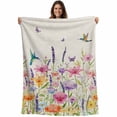 thumbnail image 1 of Flannel Fleece Throw Blanket Vintage Country Flower Lightweight Soft Plush Blankets,Pastoral Floral Bird Cozy Warm Throw Blanket for Couch Sofa Bed Car Office 40x50in, 1 of 9