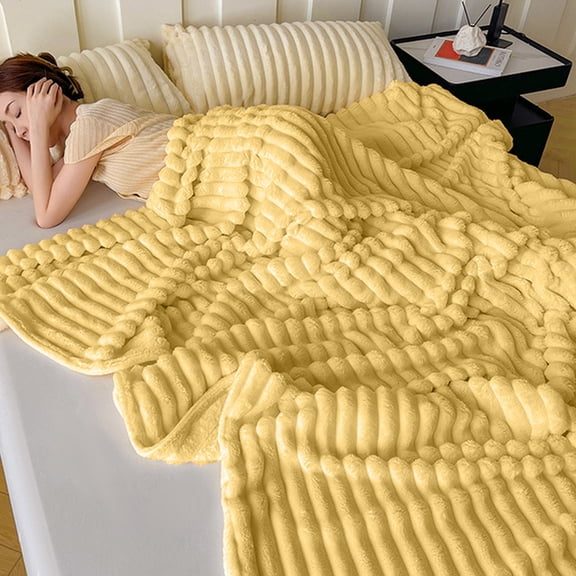 Flannel Fleece Throw Blanket Warm And Soft Striped Couch And Bed Blanket Cozy Microfiber Ribbed Sofa Decor For All Season U