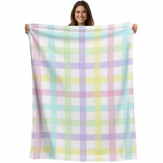 Flannel Fleece Throw Blanket Watercolor Blue Green Purple Striped Lightweight Soft Plush Blankets,Geometric Graphics Cozy Warm Throw Blanket for Couch Sofa Bed Car Office 40x50in