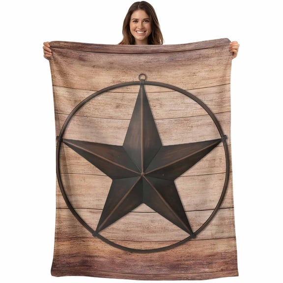 Flannel Fleece Throw Blanket Western Theme Texas Star Lightweight Soft Plush Blankets,Brown Wood Grain Cozy Warm Throw Blanket for Couch Sofa Bed Car Office 40x50in