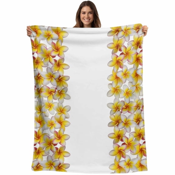 Flannel Fleece Throw Blanket Yellow Plumeria Blossom Flower Lightweight Soft Plush Blankets,Rustic Floral Minimalist Style Cozy Warm Throw Blanket for Couch Sofa Bed Car Office 40x50in