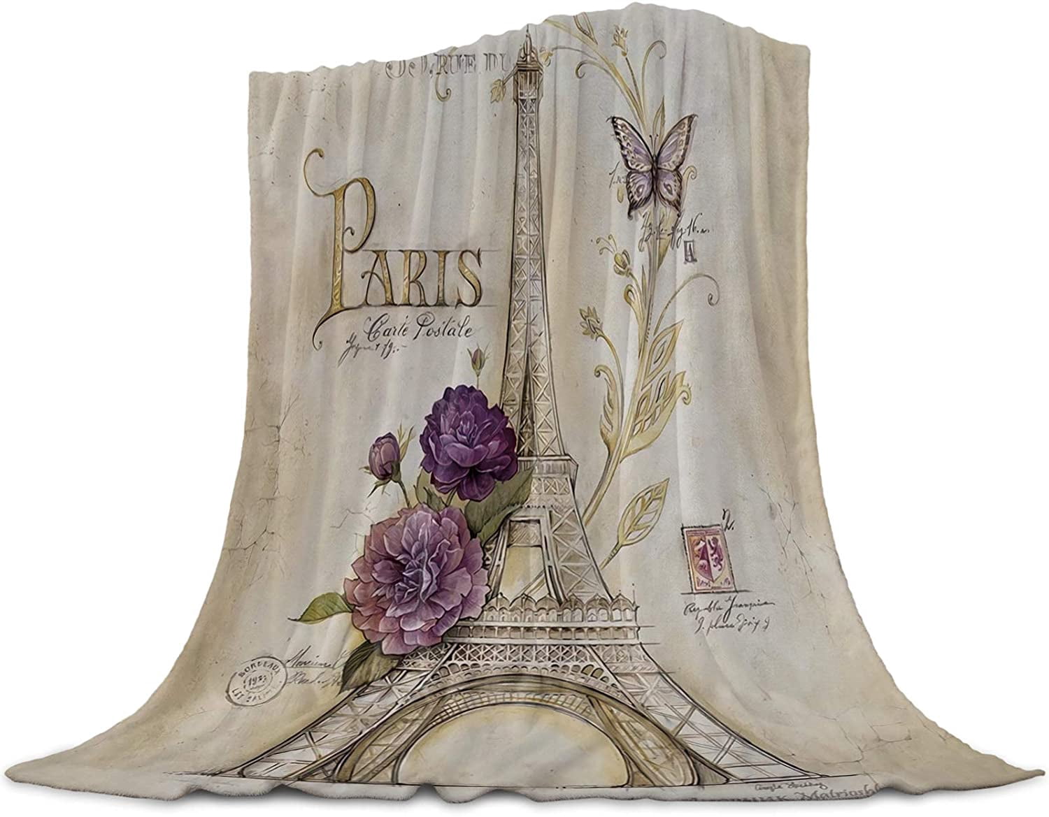 KiuLoam Pink Paris Eiffel Tower Throw Blanket - 50x60 Inch Lightweight Flannel Fleece For Couch & Bed