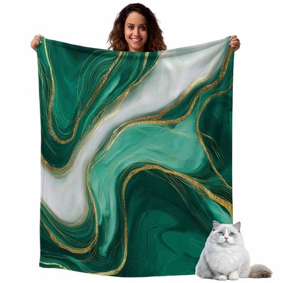 Flannel Fleece Throw Blankets Abstract Green Marble Texture Throws Blankets, Modern Fluid Art Lightweight Soft Warm Blanket for Couch Sofa Bed Living Room All Season Use, 40x50in