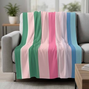Flannel Fleece Throw Blankets Abstract Watercolor Vertical Lines Throws Blankets, Pink Green Blue Stripes Lightweight Soft Warm Blanket for Couch Sofa Bed Living Room All Season Use, 30x40in