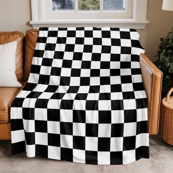 Flannel Fleece Throw Blankets Black and White Buffalo Plaid Throws Blankets, Minimalist Checker Art Lightweight Soft Warm Blanket for Couch Sofa Bed Living Room All Season Use, 50x60in