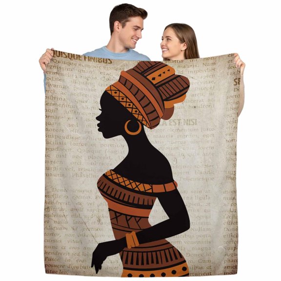 Flannel Fleece Throw Blankets Black Women on Vintage Throws Blankets, Nation Geometric Pattern Lightweight Soft Warm Blanket for Couch Sofa Bed Living Room All Season Use, 30x40in