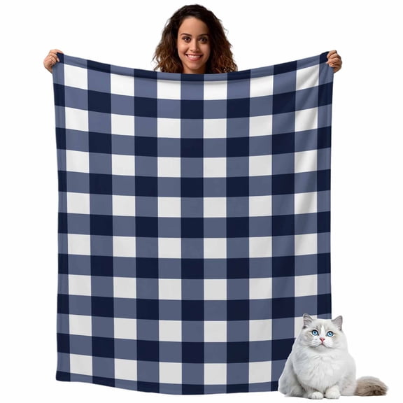 Flannel Fleece Throw Blankets Blue and White Checkerboard Throws Blankets, Stripe Buffalo Plaid Lightweight Soft Warm Blanket for Couch Sofa Bed Living Room All Season Use, 40x50in