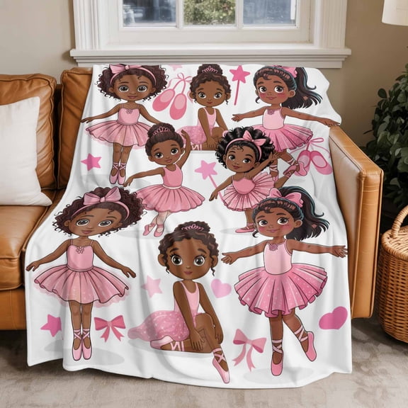 Flannel Fleece Throw Blankets Cartoon Children Ballet Dance Throws Blankets, Pink Butterflies Ballet Shoes Lightweight Soft Warm Blanket for Couch Sofa Bed Living Room All Season Use, 50x60in
