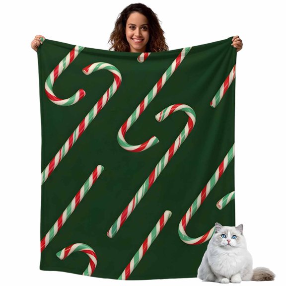 Flannel Fleece Throw Blankets Christmas Red Green Pattern Throws Blankets, Winter Candies Stick Lightweight Soft Warm Blanket for Couch Sofa Bed Living Room All Season Use, 30x40in