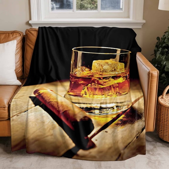 Flannel Fleece Throw Blankets Cigarettes Whiskies Alcoholic Cognac Throws Blankets, Farm Wood Grain Lightweight Soft Warm Blanket for Couch Sofa Bed Living Room All Season Use, 50x60in