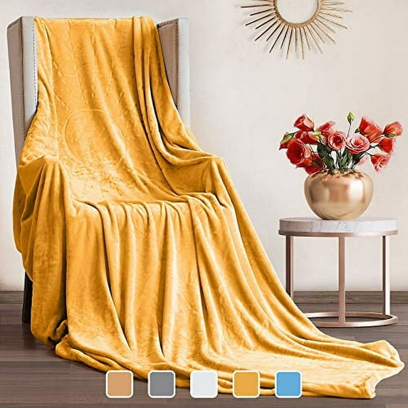JULY HOME Flannel Fleece Throw Blankets for Couch or Bed - Plush Soft and Warm 330GSM Lightweight Microfiber Blanket for Home Sofa and Bedroom (Throw 50"x60", Mustard Yellow)
