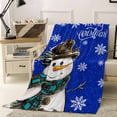 thumbnail image 1 of Flannel Fleece Throw Blankets Cute Snowman Snowflakes on Blue Throws Blankets, Winter Falling Snow Seamless Lightweight Soft Warm Blanket for Couch Sofa Bed Living Room All Season Use, 50x60in, 1 of 9