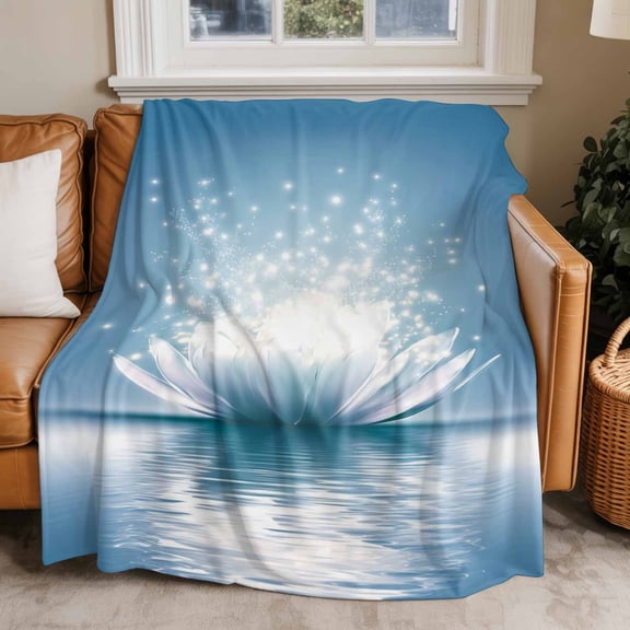 Flannel Fleece Throw Blankets Meditation Lotus Flower Throws Blankets, Asian Zen Spiritual Lightweight Soft Warm Blanket for Couch Sofa Bed Living Room All Season Use, 50x60in