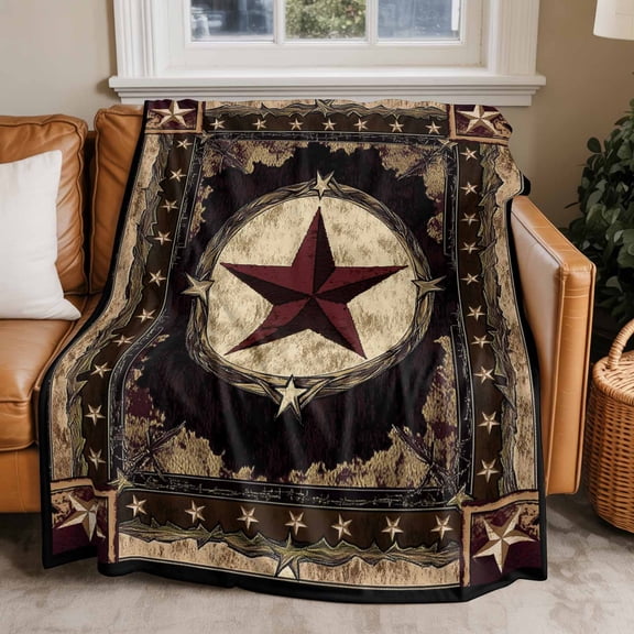 Flannel Fleece Throw Blankets Rustic Texas Western Stars on Wooden Throws Blankets, Vintage Farmhouse Wood Lightweight Soft Warm Blanket for Couch Sofa Bed Living Room All Season Use, 50x60in