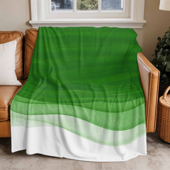 Flannel Fleece Throw Blankets Sage Green Gradient Water Ripple Throws Blankets, Abstract Geometric Ombre Lightweight Soft Warm Blanket for Couch Sofa Bed Living Room All Season Use, 50x60in