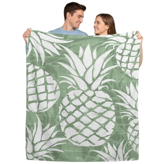 Flannel Fleece Throw Blankets Summer Pineapple Sage Green Throws Blankets, Farm Fruit Harvest Lightweight Soft Warm Blanket for Couch Sofa Bed Living Room All Season Use, 30x40in