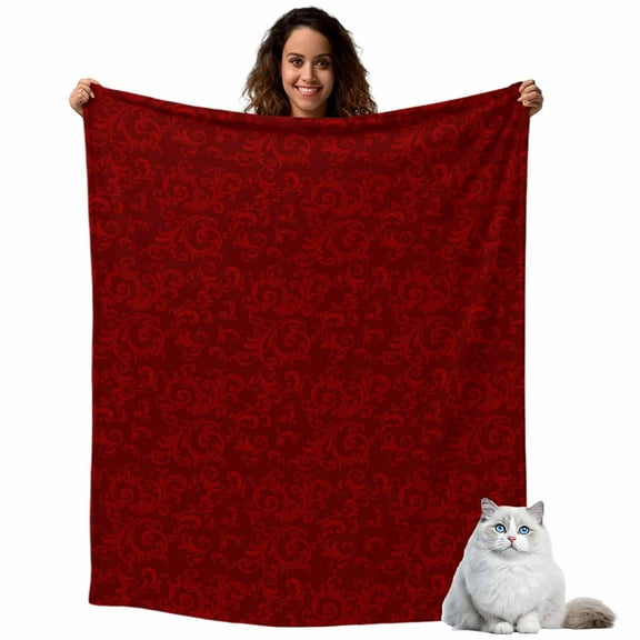 Flannel Fleece Throw Blankets Traditional Swirling Floral Seamless Design Throws Blankets, Christmas Red Lightweight Soft Warm Blanket for Couch Sofa Bed Living Room All Season Use, 40x50in