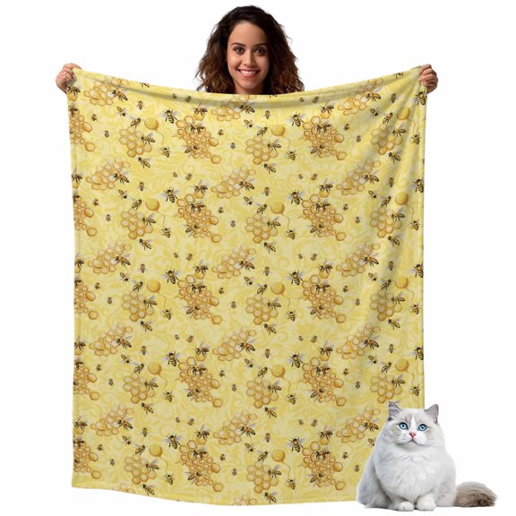Flannel Fleece Throw Blankets Watercolor Farm Insects Bees Throws Blankets, Yellow Bee Nests Lightweight Soft Warm Blanket for Couch Sofa Bed Living Room All Season Use, 40x50in