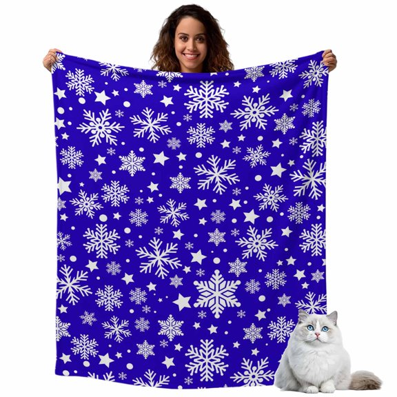 Flannel Fleece Throw Blankets Winter Snowy Snowflakes Throws Blankets, Blue and White Lightweight Soft Warm Blanket for Couch Sofa Bed Living Room All Season Use, 40x50in