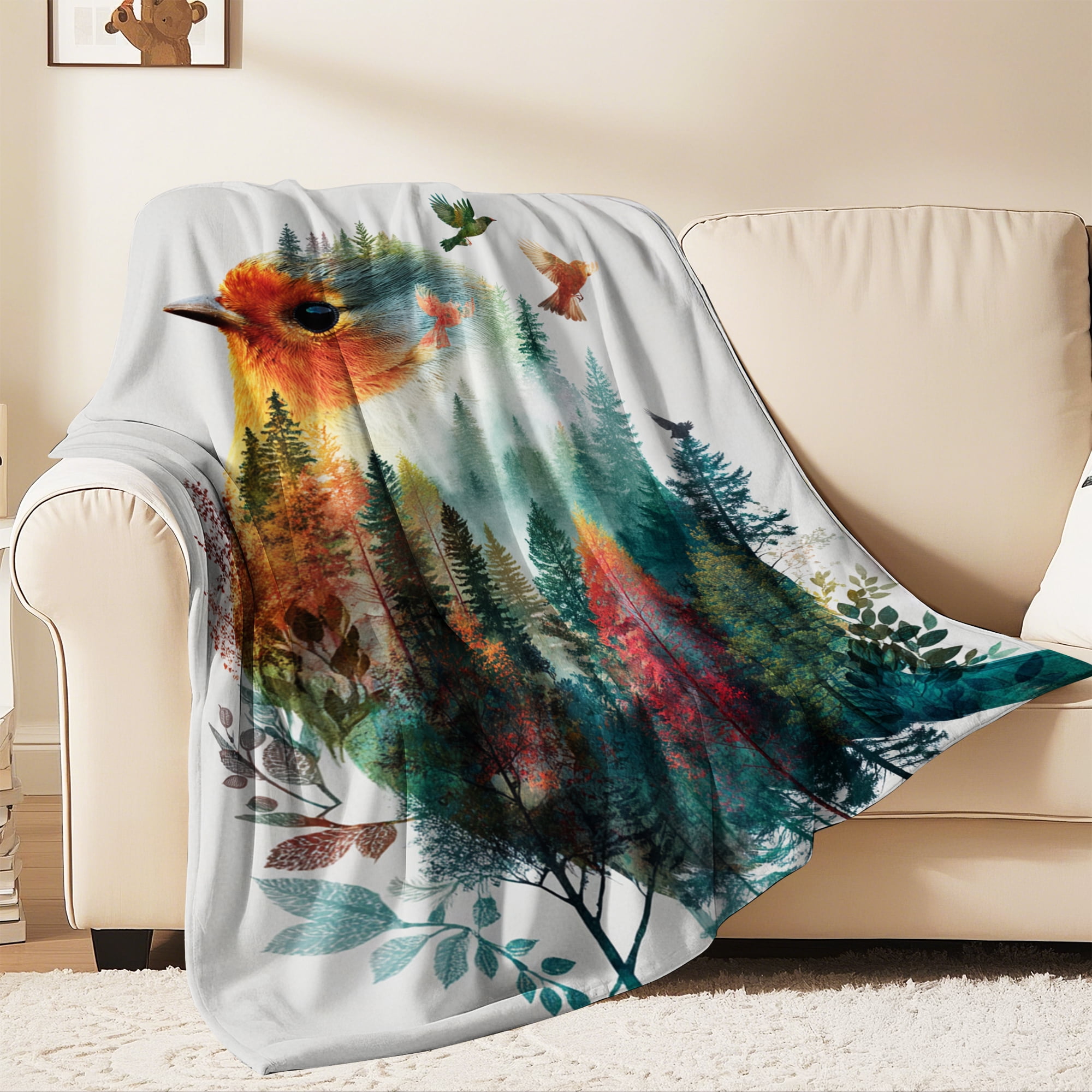 Flannel Fleece Twin Blanket, Soft Large Twin Blanket, Lightweight Cozy Plush Twin Blanket Fit Sofa Bed, 60"x80", Bird