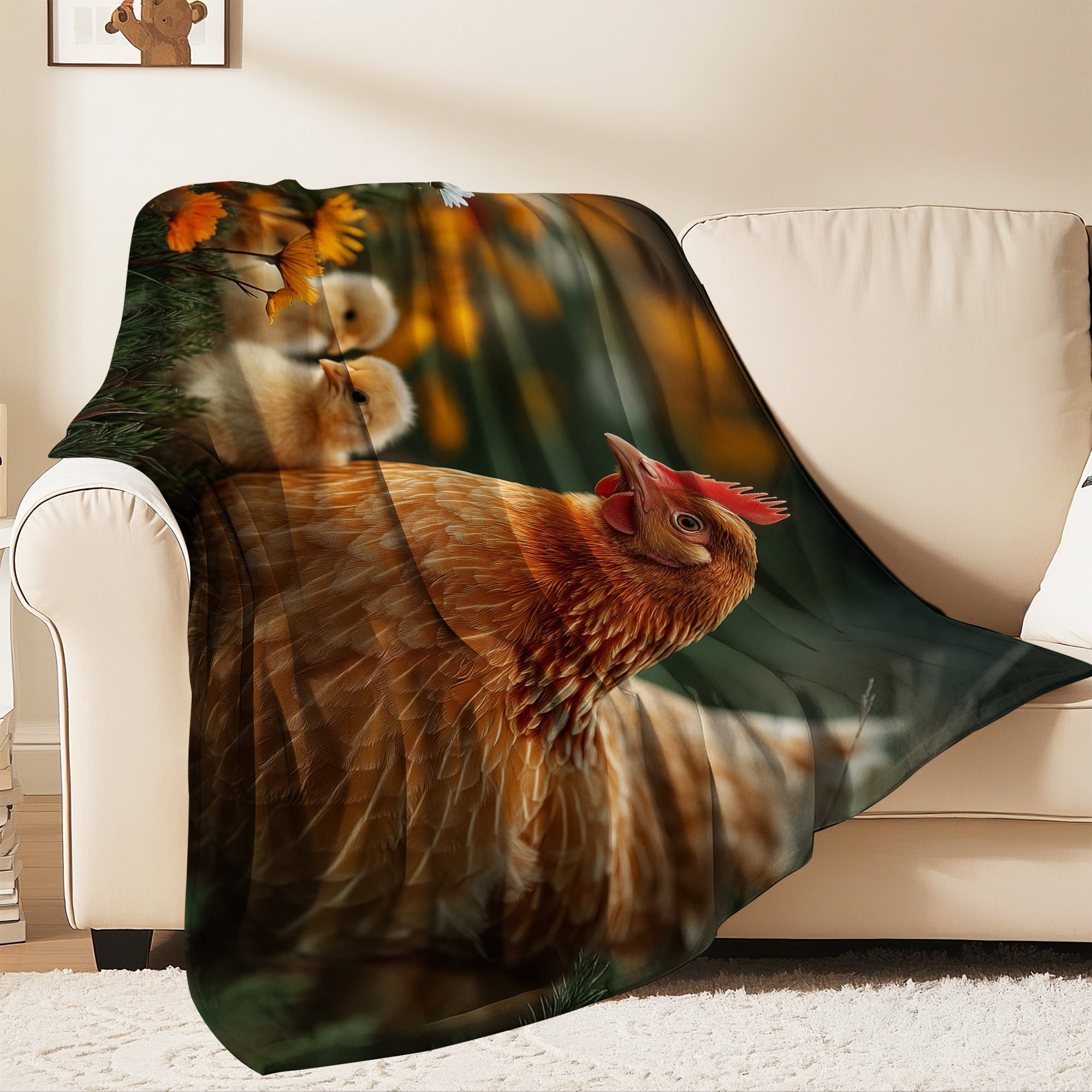 Flannel Fleece Twin Blanket, Soft Large Twin Blanket, Lightweight Cozy Plush Twin Blanket Fit Sofa Bed, 60"x80", Chickens
