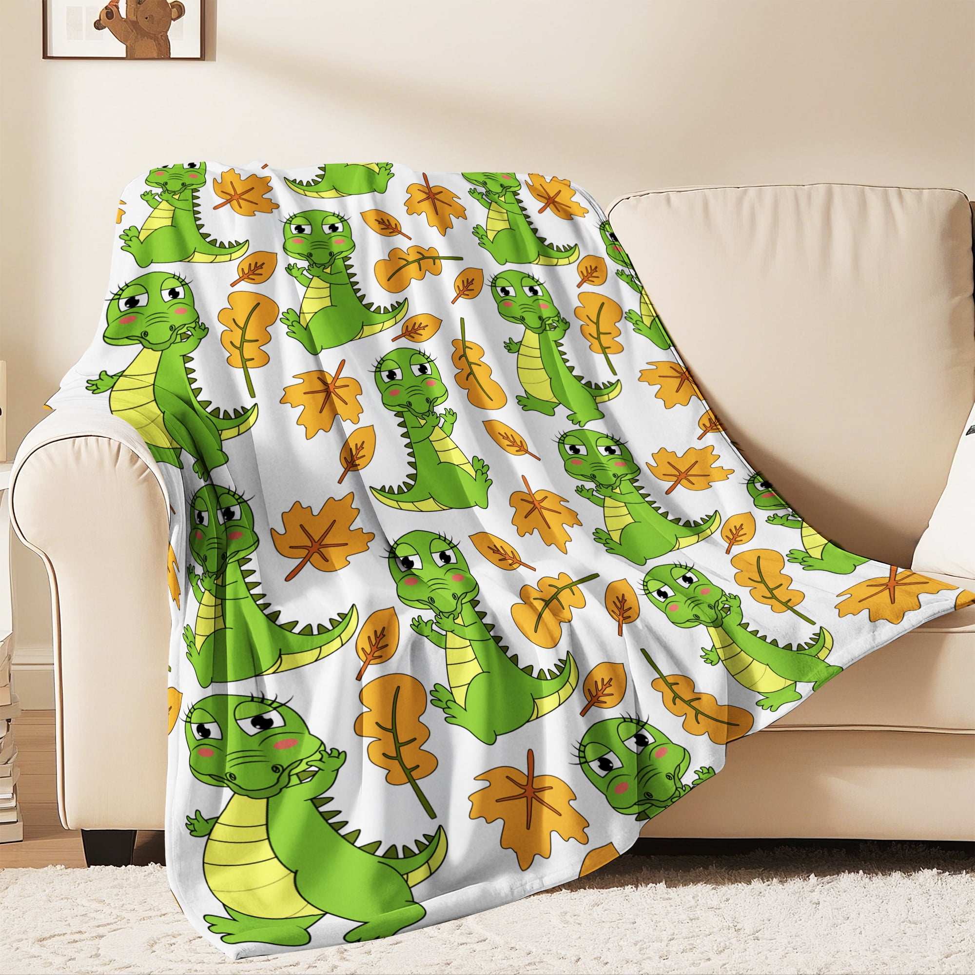 Flannel Fleece Twin Blanket, Soft Large Twin Blanket, Lightweight Cozy Plush Twin Blanket Fit Sofa Bed, 60"x80", Dinosaur