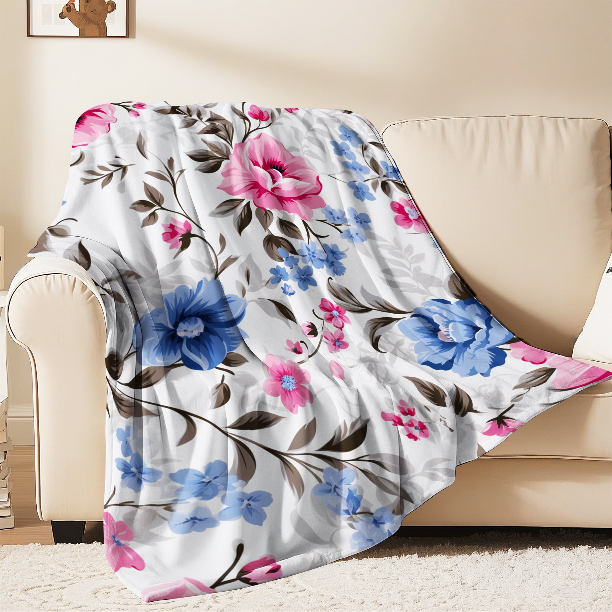 Flannel Fleece Twin Blanket, Soft Large Twin Blanket, Lightweight Cozy Plush Twin Blanket Fit Sofa Bed, 60"x80", Florals