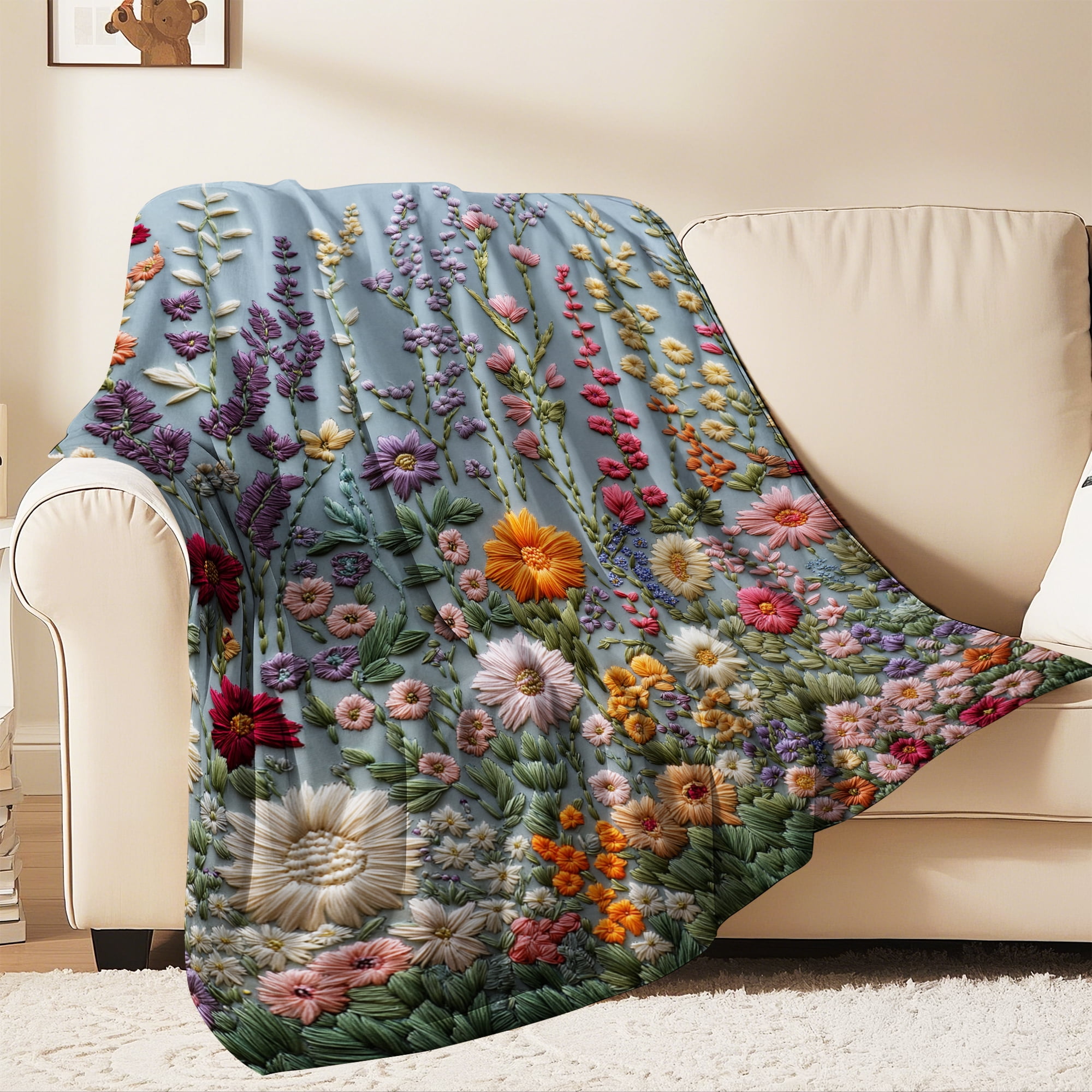 Flannel Fleece Twin Blanket, Soft Large Twin Blanket, Lightweight Cozy Plush Twin Blanket Fit Sofa Bed, 60"x80", Florals