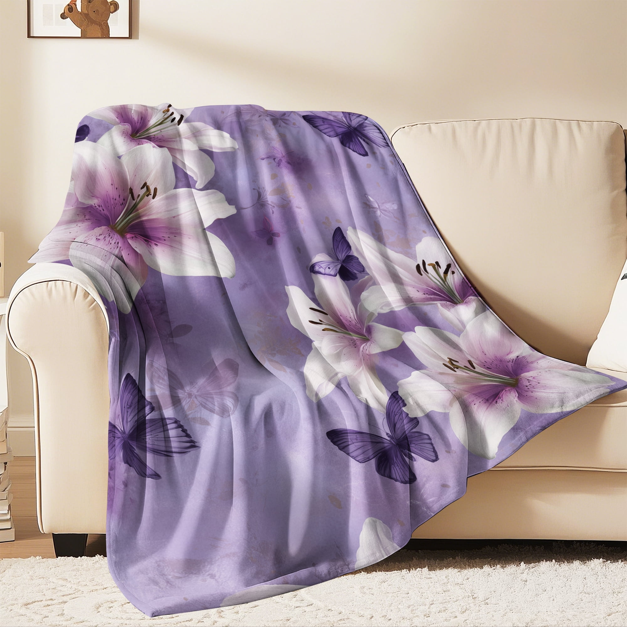 Flannel Fleece Twin Blanket, Soft Large Twin Blanket, Lightweight Cozy Plush Twin Blanket Fit Sofa Bed, 60"x80", Florals