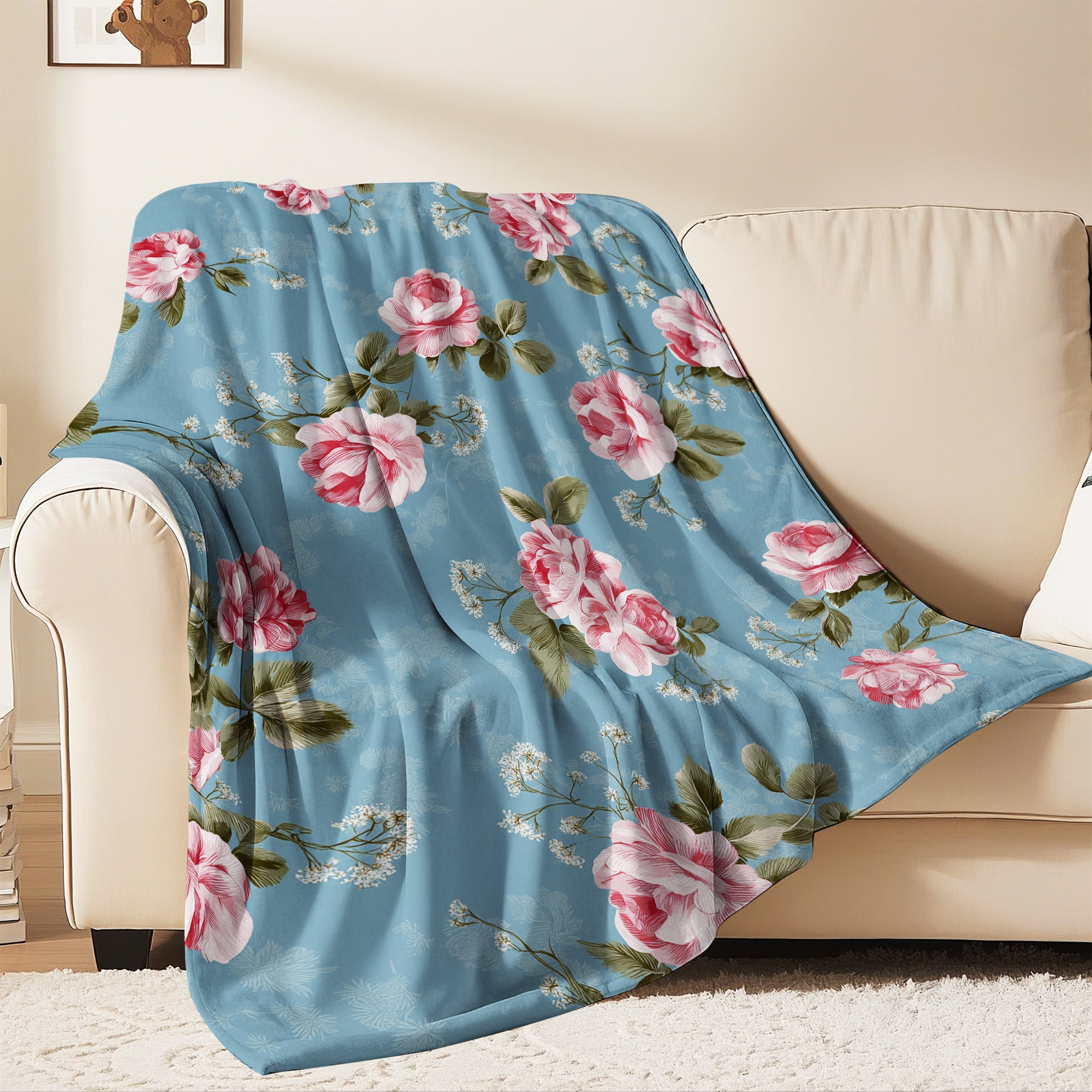 Flannel Fleece Twin Blanket, Soft Large Twin Blanket, Lightweight Cozy Plush Twin Blanket Fit Sofa Bed, 60"x80", Florals