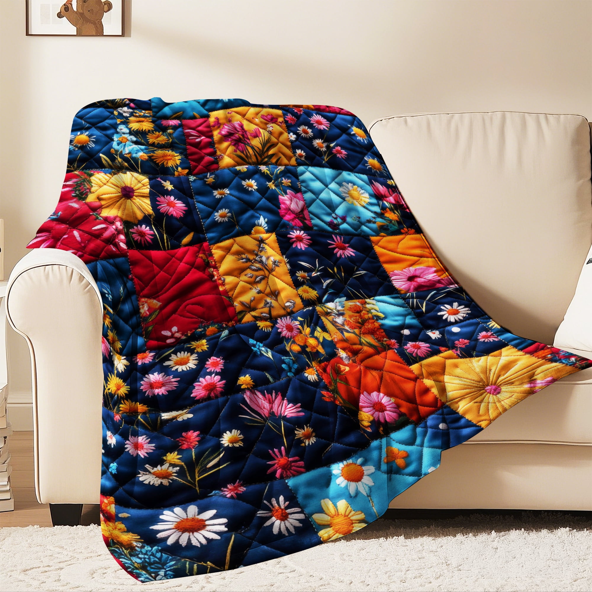 Flannel Fleece Twin Blanket, Soft Large Twin Blanket, Lightweight Cozy Plush Twin Blanket Fit Sofa Bed, 60"x80", Patchwork Floral Pattern