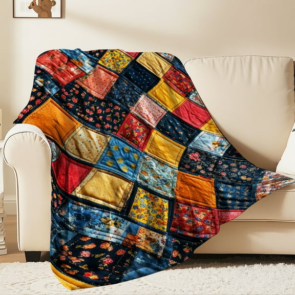 Flannel Fleece Twin Blanket, Soft Large Twin Blanket, Lightweight Cozy Plush Twin Blanket Fit Sofa Bed, 60"x80", Patchwork Floral Pattern