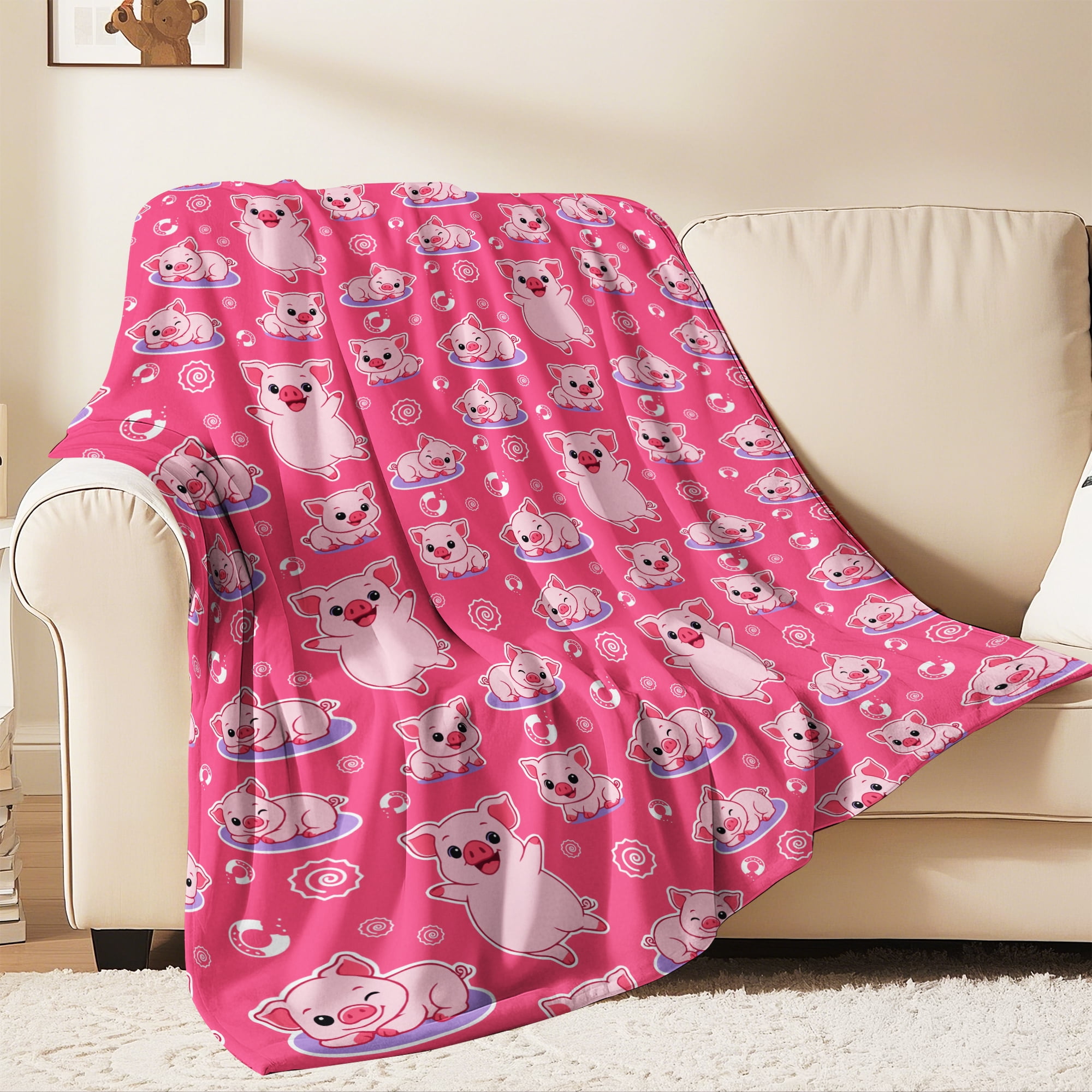 Flannel Fleece Twin Blanket, Soft Large Twin Blanket, Lightweight Cozy Plush Twin Blanket Fit Sofa Bed, 60"x80", Pigs
